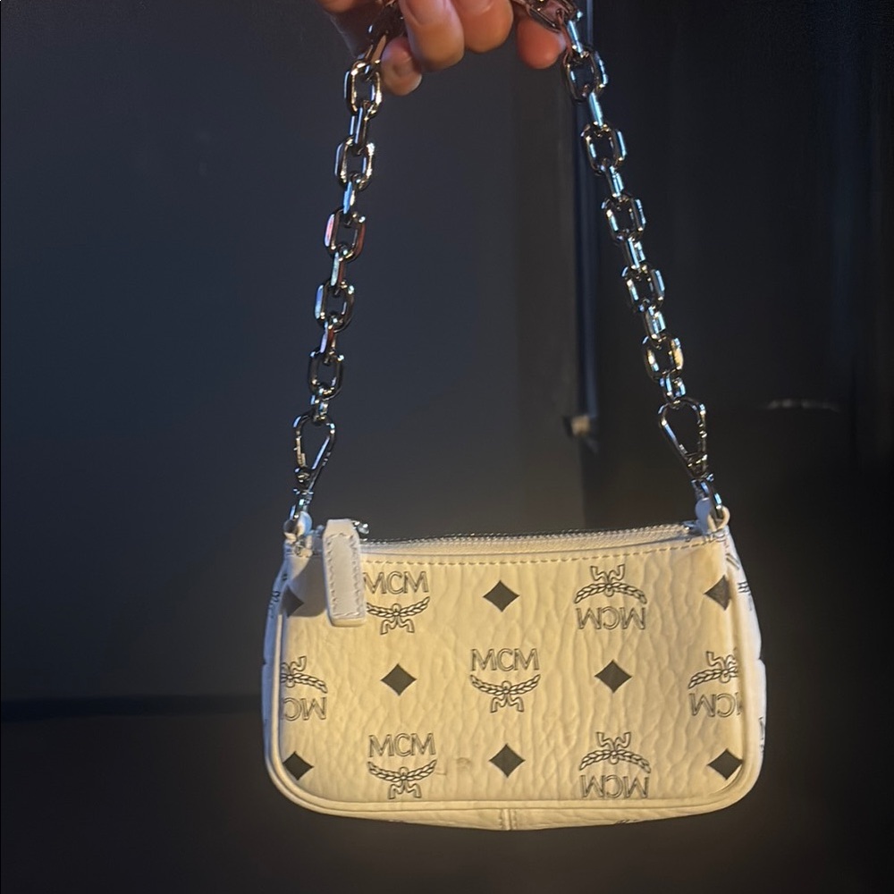 MCM Cream and Black Mini Chain Bag